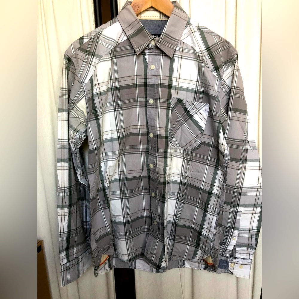 Jack & Jones Vintage Gray Green Plaid Shirt Long Sleeve